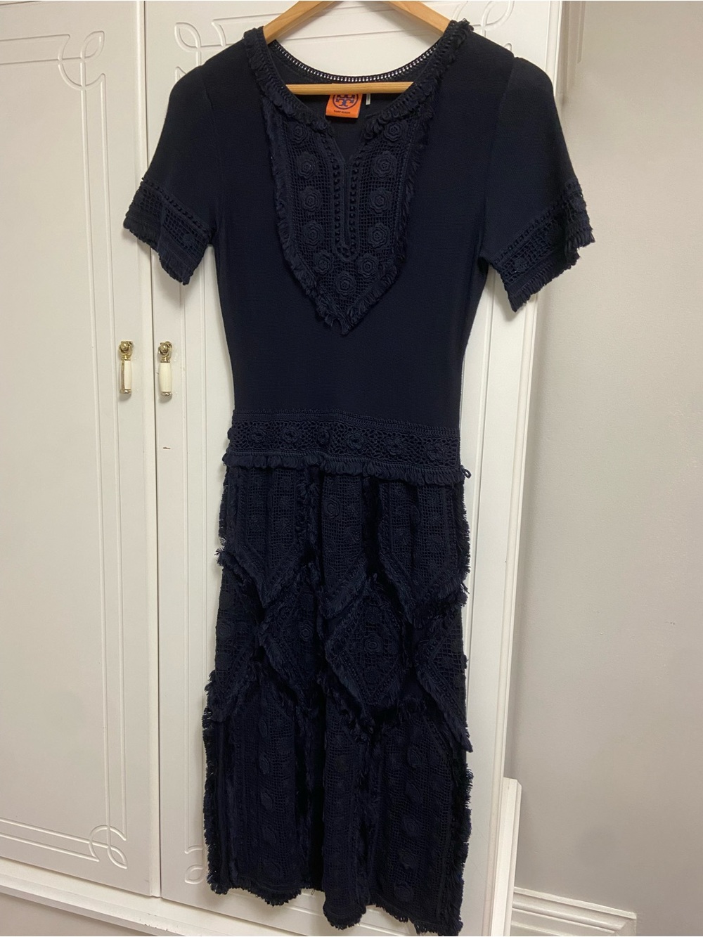Tory Burch Navy Crochet Midi Dress